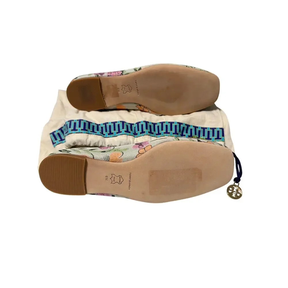 Tory Burch Floral Pom Pom Ballet Flats Size 6M NWOT Canvas Leather Slip On
